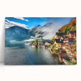 Black and white photo of a European street scene on large stretched canvas, ideal for kitchen wall art.