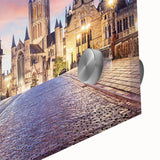 Mid-century modernist abstract of a European scenery in muted earth tones on acrylic glass, ideal for dining room art.