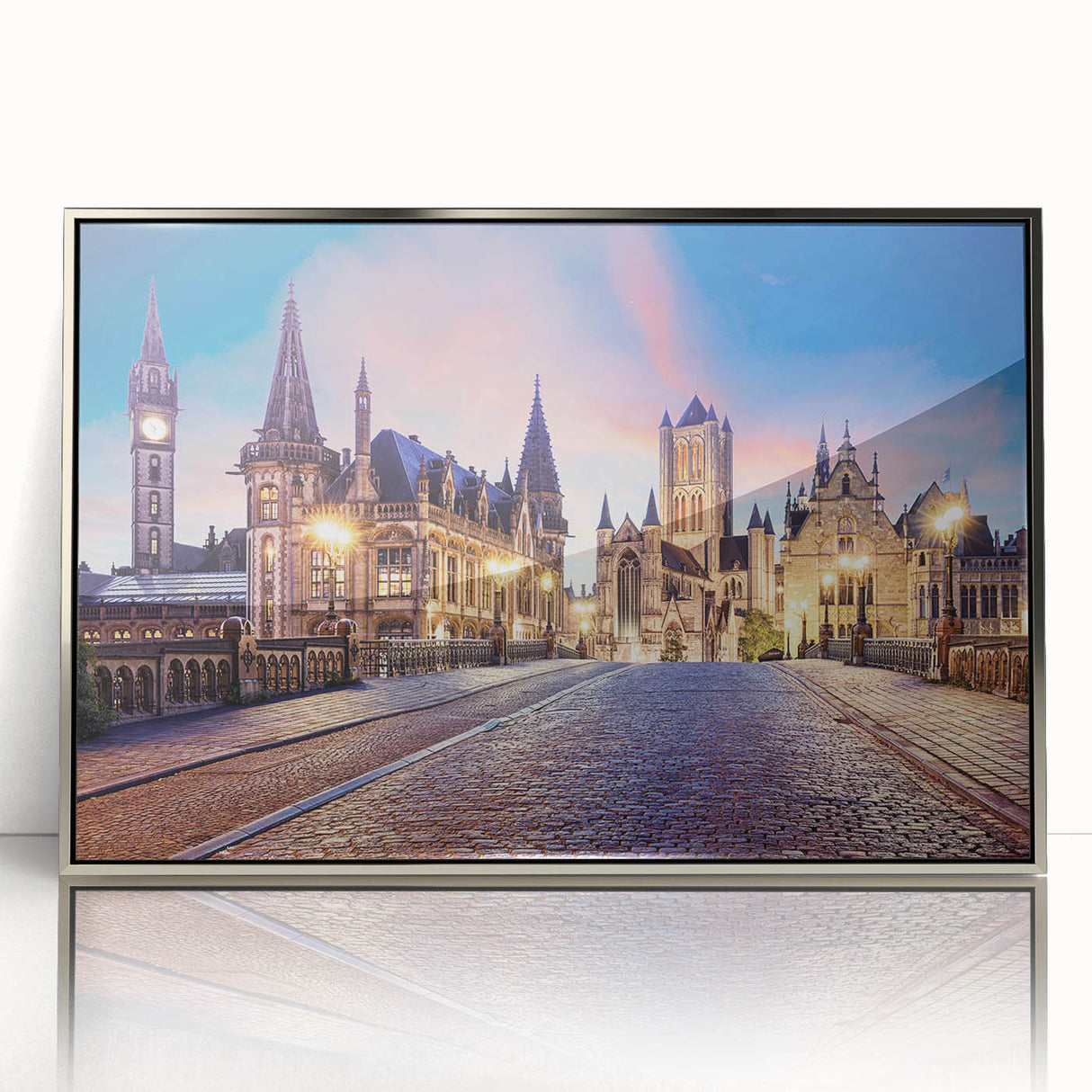 Large art print of a European Belgian landscape in muted earth tones on a framed acrylic, ideal for modern art wall decor.