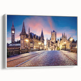 Vintage poster art of a European scenery in Belgium on extra large framed canvas.