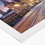 Art deco poster featuring a serene European cityscape in muted earth tones on rolled canvas, suitable for dining room decor.