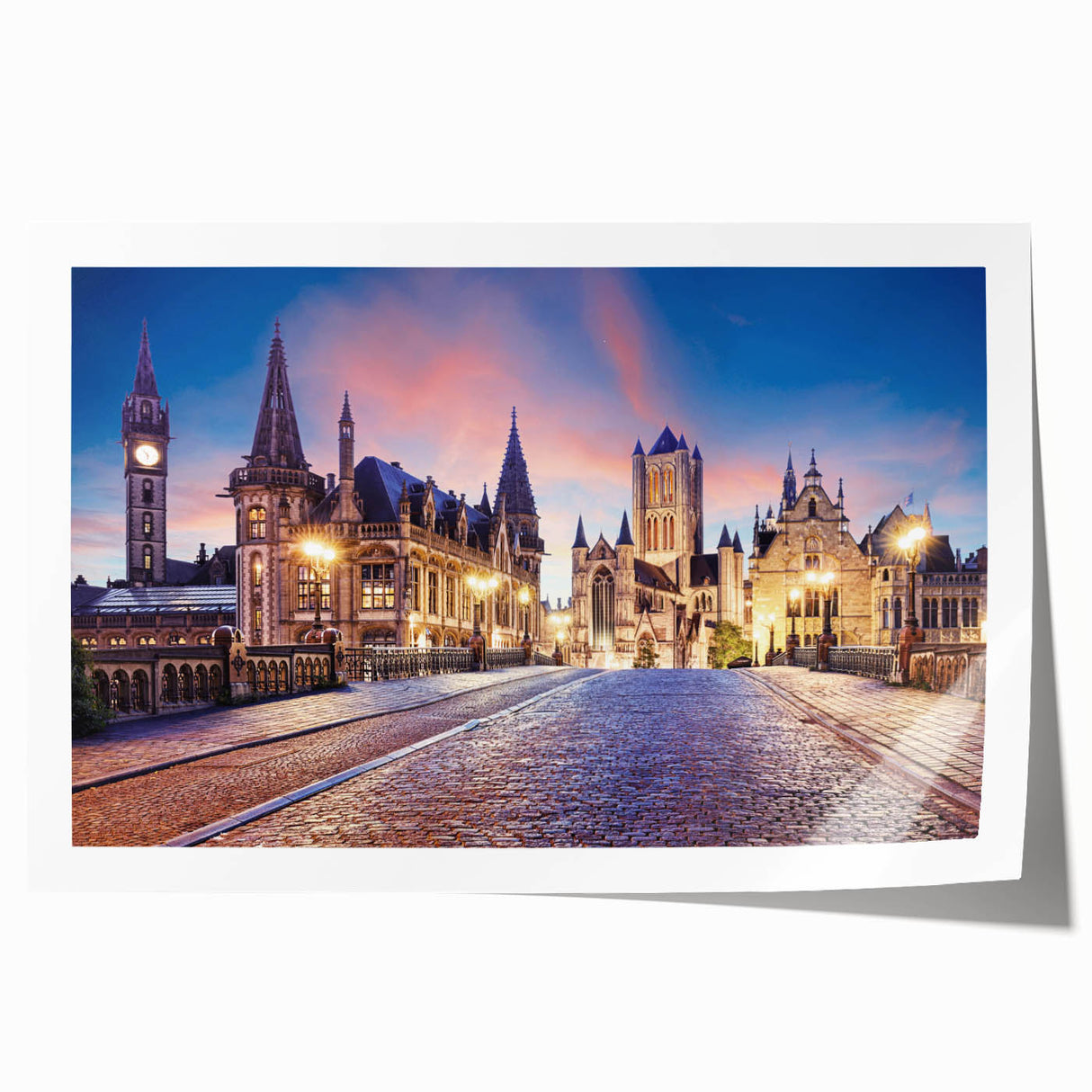 Extra large rolled print depicting a scenic Belgian landscape with vibrant green and blue tones.