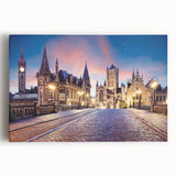 Black and white stretched canvas of a European cityscape, suited for kitchen or bedroom decor.
