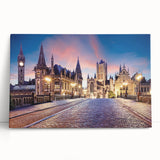 Black and white photo of a European street scene on a large stretched canvas, suitable for kitchen wall art.