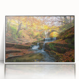 Mid-century modernist art depicting a European Bulgarian landscape in muted colors on a framed acrylic panel.