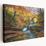 Large art depicting a European Bulgarian landscape on stretched canvas, in natural and green tones.