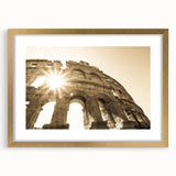 Abstract art print of a European Croatian landscape in muted earth tones, framed in gold, suitable for dining room decor.