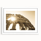 Textured abstract art print of a Croatian landscape in muted earth tones on a framed white mat, ideal for bedroom art.