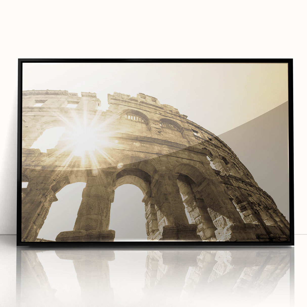 Large abstract wall art depicting a Croatian landscape in muted earth tones, framed in black acrylic.