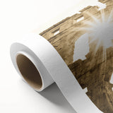 Art Deco poster of a Croatian landscape in muted green and blue tones on rolled canvas, ideal for nursery wall art.