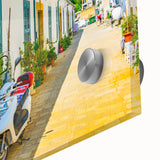 Large abstract acrylic print depicting a European Cyprus landscape in muted earth tones, ideal for dining room art.