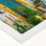 Art deco poster featuring a serene Cyprus landscape in muted earth tones on rolled canvas, suitable for dining room decor.