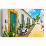 Black and white photograph of a European cityscape on stretched canvas, ideal for kitchen wall art or bedroom ambiance.