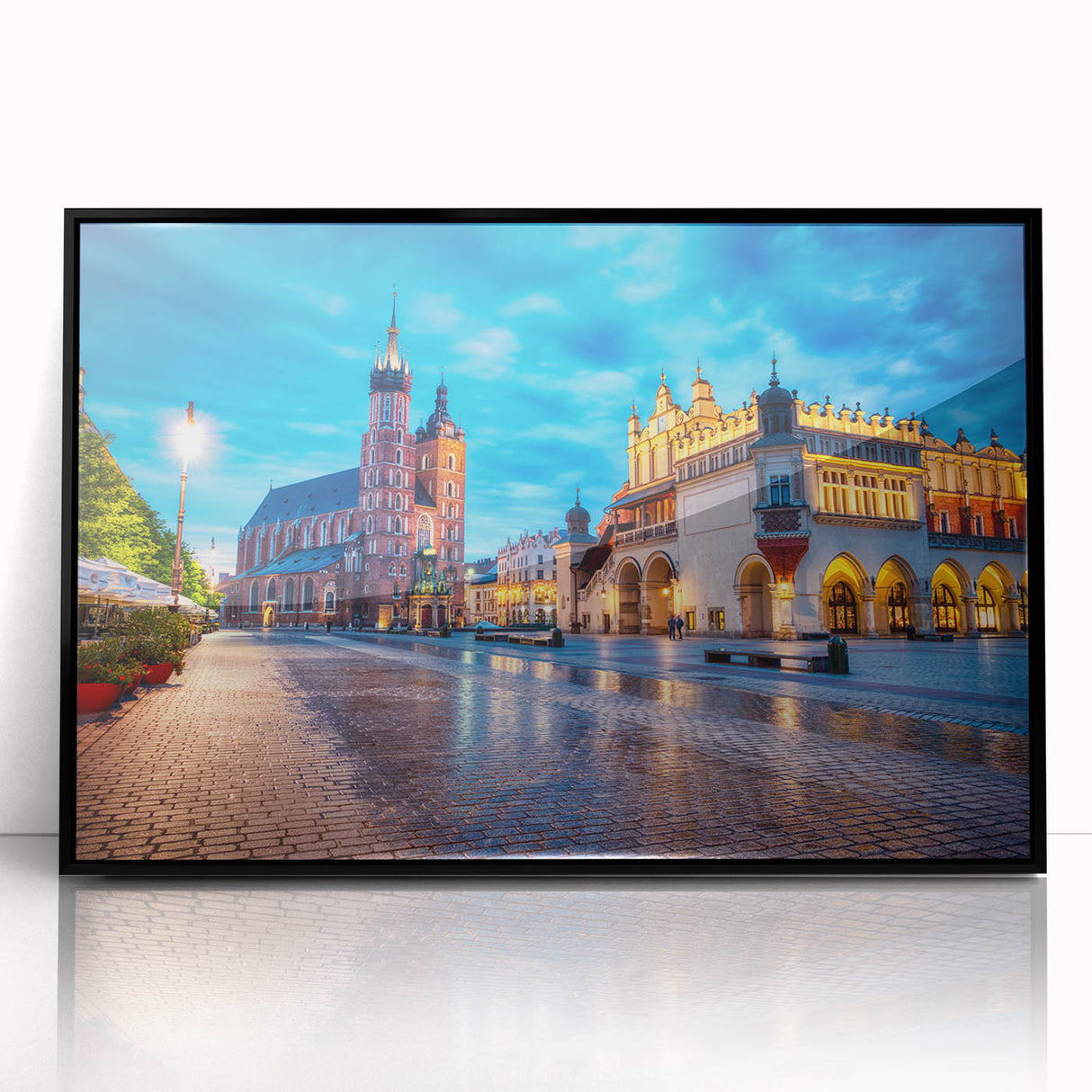 Large abstract wall art depicting Prague's cityscape in muted gray and blue tones on a framed acrylic print.