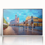 Framed acrylic print of Prague scenery with muted earth tones, ideal for nursery wall art in a mid-century modernist style.