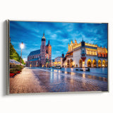 Framed canvas featuring a vintage-style landscape painting of Prague, with vibrant colors on a black background.