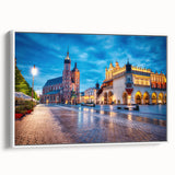 Vintage poster art of Prague with colorful accents on extra large framed canvas, ideal for living room decor.