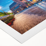 Art deco poster of Prague skyline in muted earth tones on rolled canvas, suitable for dining room decor.