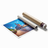 Extra large rolled print of Prague scenery with floral art in muted colors, ideal for classy bathroom wall art.