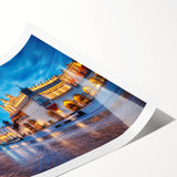 Extra large rolled print depicting line art flowers over a Prague cityscape in muted earth tones.