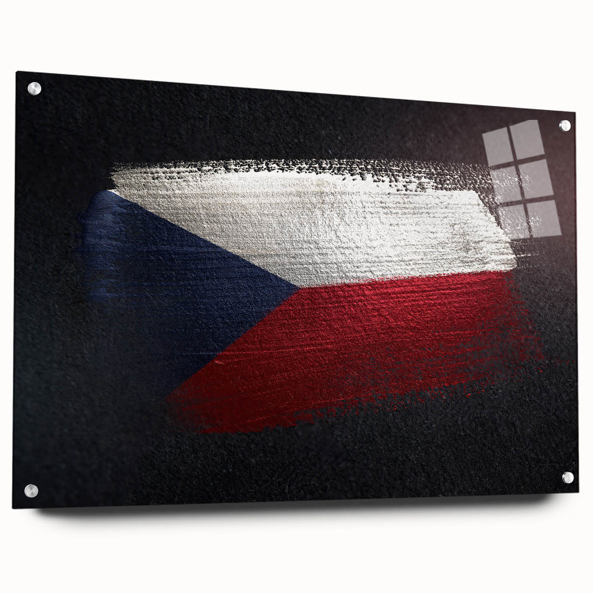 Acrylic glass print of a Czech Republic cityscape in muted earth tones, suitable for bedroom or dining room decor.