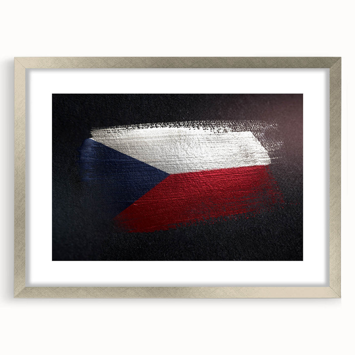 Extra large wall art of abstract European cityscape in textured silver frame, ideal for living room decor.