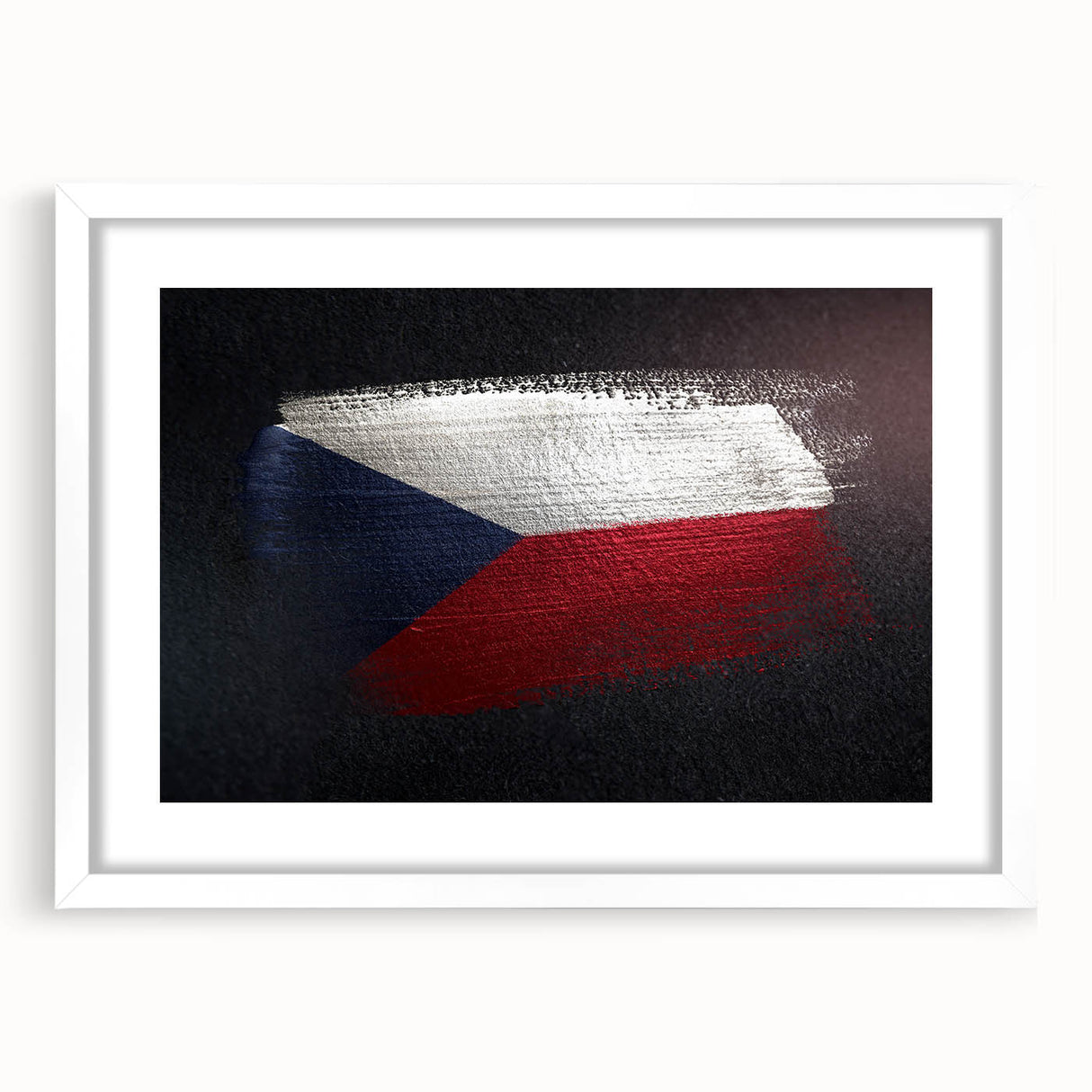 Textured art print depicting an abstract European scenery in muted earth tones, framed with a white mat.