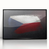 Large abstract wall art depicting a European cityscape in muted grays and blues on a framed acrylic.