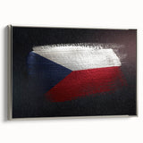 Framed canvas depicting a vintage-style Czech Republic landscape in vibrant colors.
