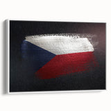 Vintage poster art of a Czech Republic scenery on a framed canvas, featuring colorful art ideal for living room decor.