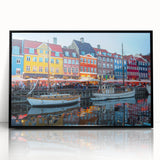 Large abstract wall art depicting a European Denmark scene in muted shades on a framed acrylic.
