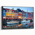 Black and white landscape art painting of a European scene on a framed canvas, suitable for bedroom decor.