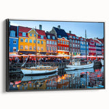 Black and white landscape art painting of a European scene on a framed canvas, suitable for bedroom decor.