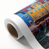 Art Deco poster of a European scenery in Denmark, with muted earth tones on rolled canvas, ideal for nursery wall art.