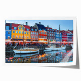 Extra large rolled print of a Danish landscape featuring muted green and blue tones, ideal for art wall dining room.