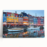 Black and white photo of European scenery on large stretched canvas, ideal for kitchen wall art.