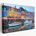 Large canvas print of a European landscape in Denmark, featuring muted green and blue tones, ideal for kitchen wall art.