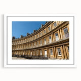 Textured abstract art print of Bath, England in muted earth tones on a framed white mat, ideal for bedroom art.