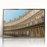 Art Deco poster of Bath, England in muted gold and cream tones on framed acrylic, ideal for modern art wall decor.