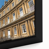 Black wall art depicting a textured European cityscape in vibrant colors on a framed canvas, ideal for living room decor.