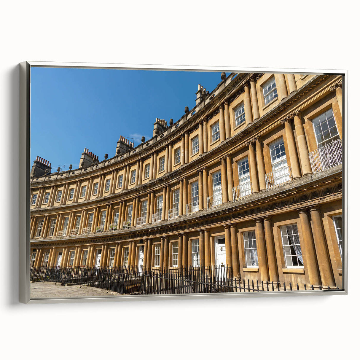 Framed canvas of a vibrant, colorful English landscape in Bath, ideal for a living room or study.