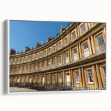 Vintage poster art of Bath, England, on framed canvas with colorful and black elements, ideal for living room decor.