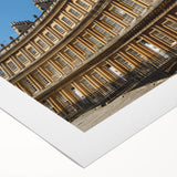 Art deco poster of Bath, England, showing muted earth tones on rolled canvas, suitable for dining room wall art.