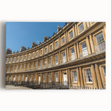 Black and white large art print of Bath, England skyline on stretched canvas, ideal for kitchen wall art or bedroom decor.