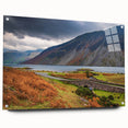 Acrylic print of Cumbria, England landscape featuring green fields and distant hills, ideal for dining room decor.