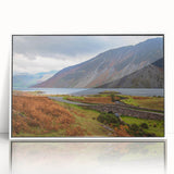 Mid-century modernist art depicting the Cumbrian landscape in muted earth tones on a framed acrylic.