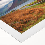 Art deco poster featuring a serene Cumbria landscape in soft green and blue tones, printed on rolled canvas.