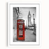 Textured abstract art print of London scenery in muted gray and blue tones on a white-matted frame, ideal for bedroom art.