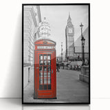 Large abstract wall art depicting the London skyline in muted gray and blue tones on a framed acrylic print.