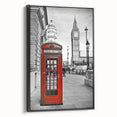 Black and white framed canvas of London landscape, ideal for bedroom wall art.